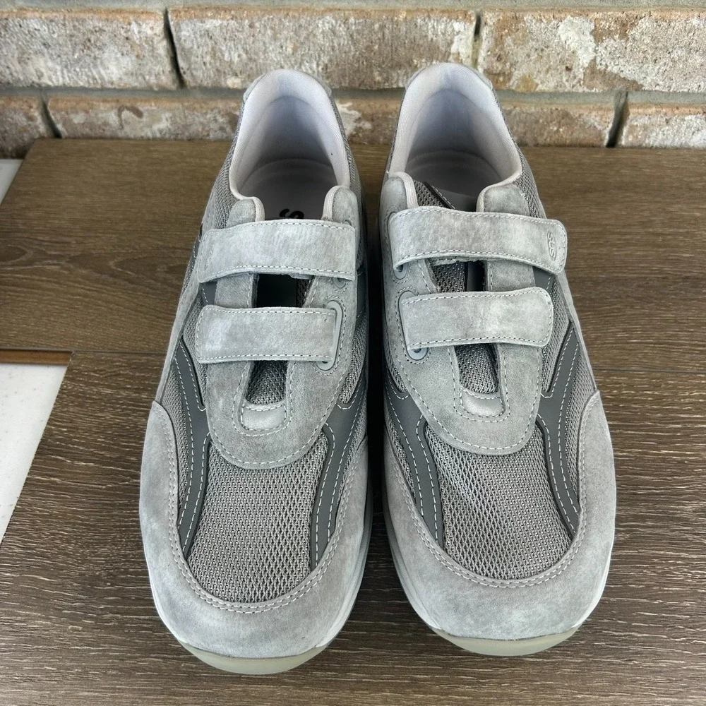 SAS JV Mesh Sneaker Shoes Mens 10.5M Gray Comfort Walking Hook and Loop NEW